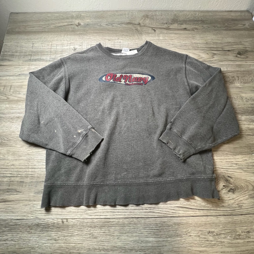 Old Navy Sweatshirt Mens XL Gray Distressed Logo‎ Crewneck Vintage 90s Grunge